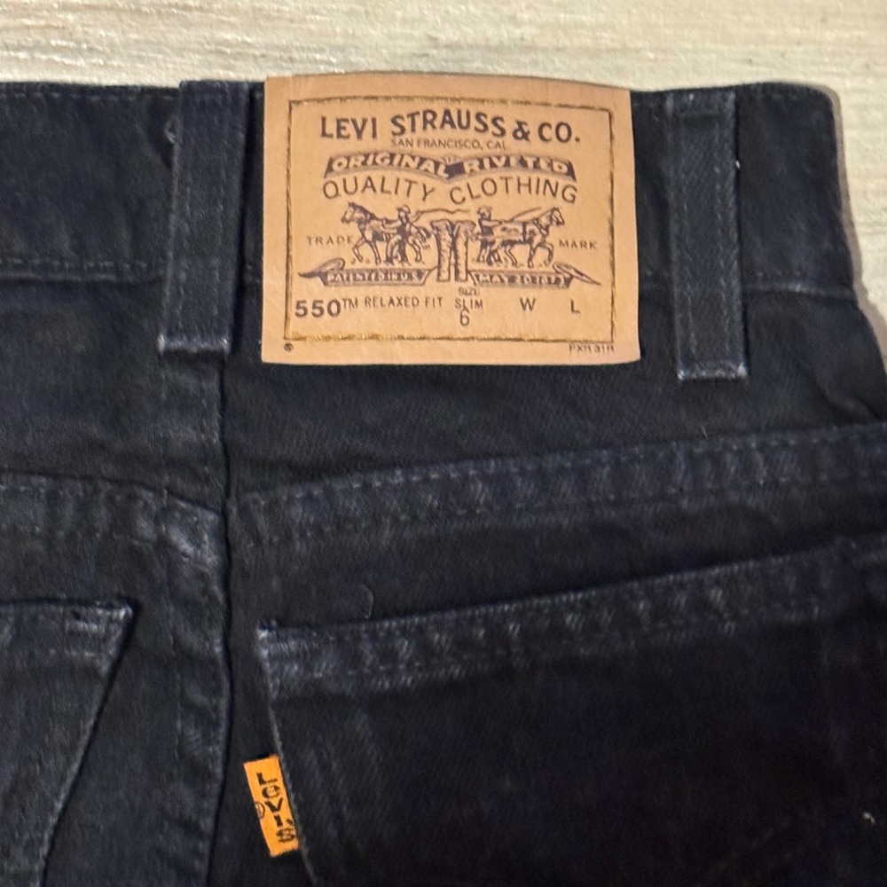 Vintage 90s Little Levis 550 Relaxed Fit Slim Black Orange Tab Jeans Kids Size 6 - Picture 5 of 8